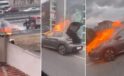 İstanbul’da Otomobil Yangını Güvenlik Kameralarına Yansıdı