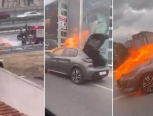 İstanbul’da Otomobil Yangını Güvenlik Kameralarına Yansıdı