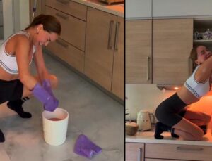 Ünlü İsim Hem Temizlik Hem De Pilatesle Bir Arada! Takipçilerini Şaşırtan Çalışma Rutini