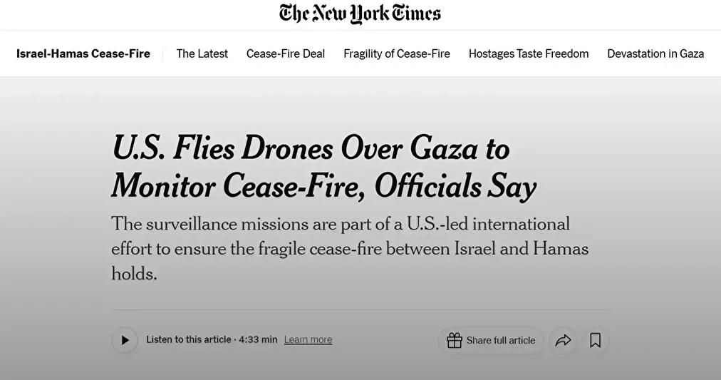 New York Times’e Göre ABD, Gazze’yi İHA’larla Gözetliyor