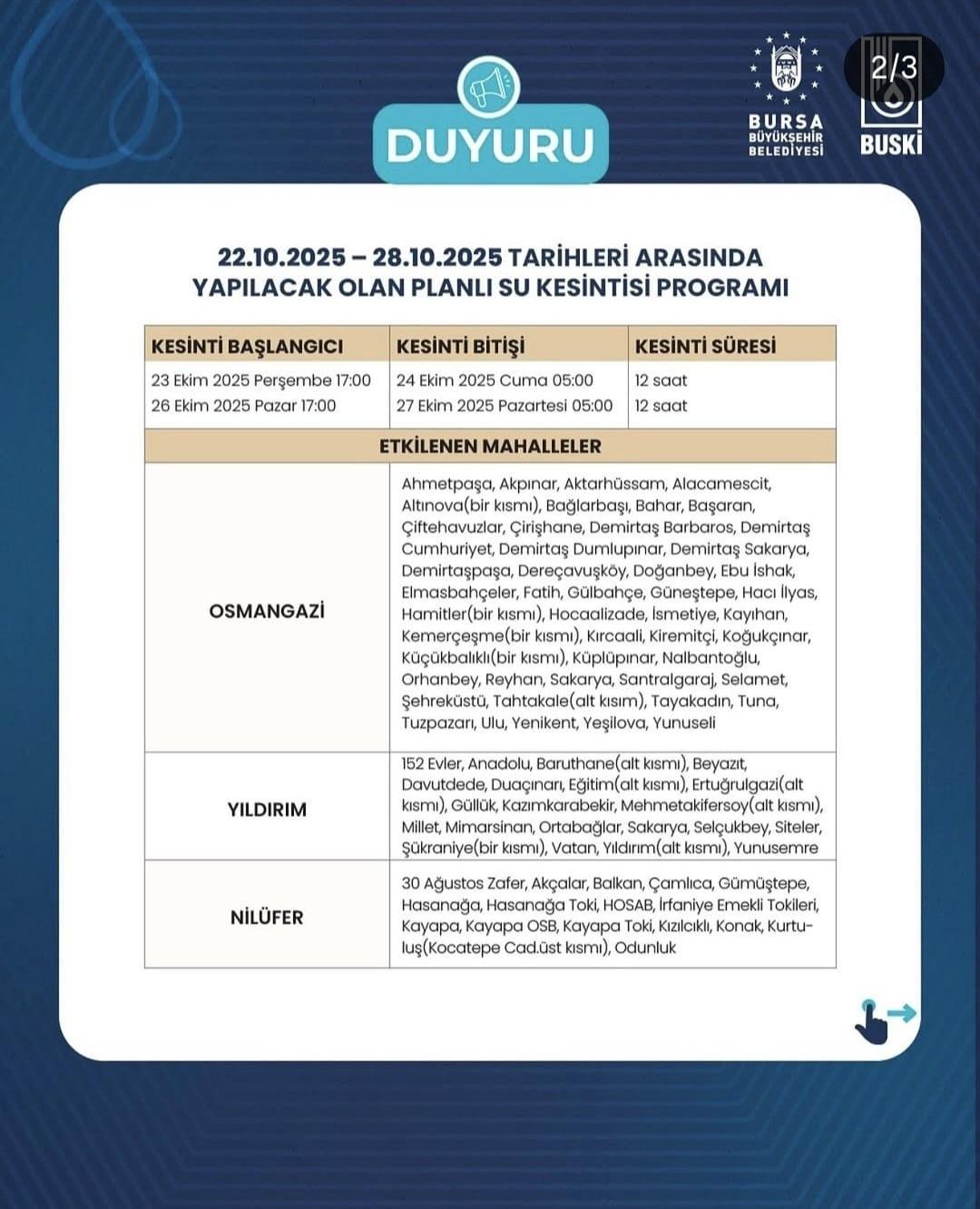 Bursa Su Kesintisi Takvimi ve Güncel Bilgiler