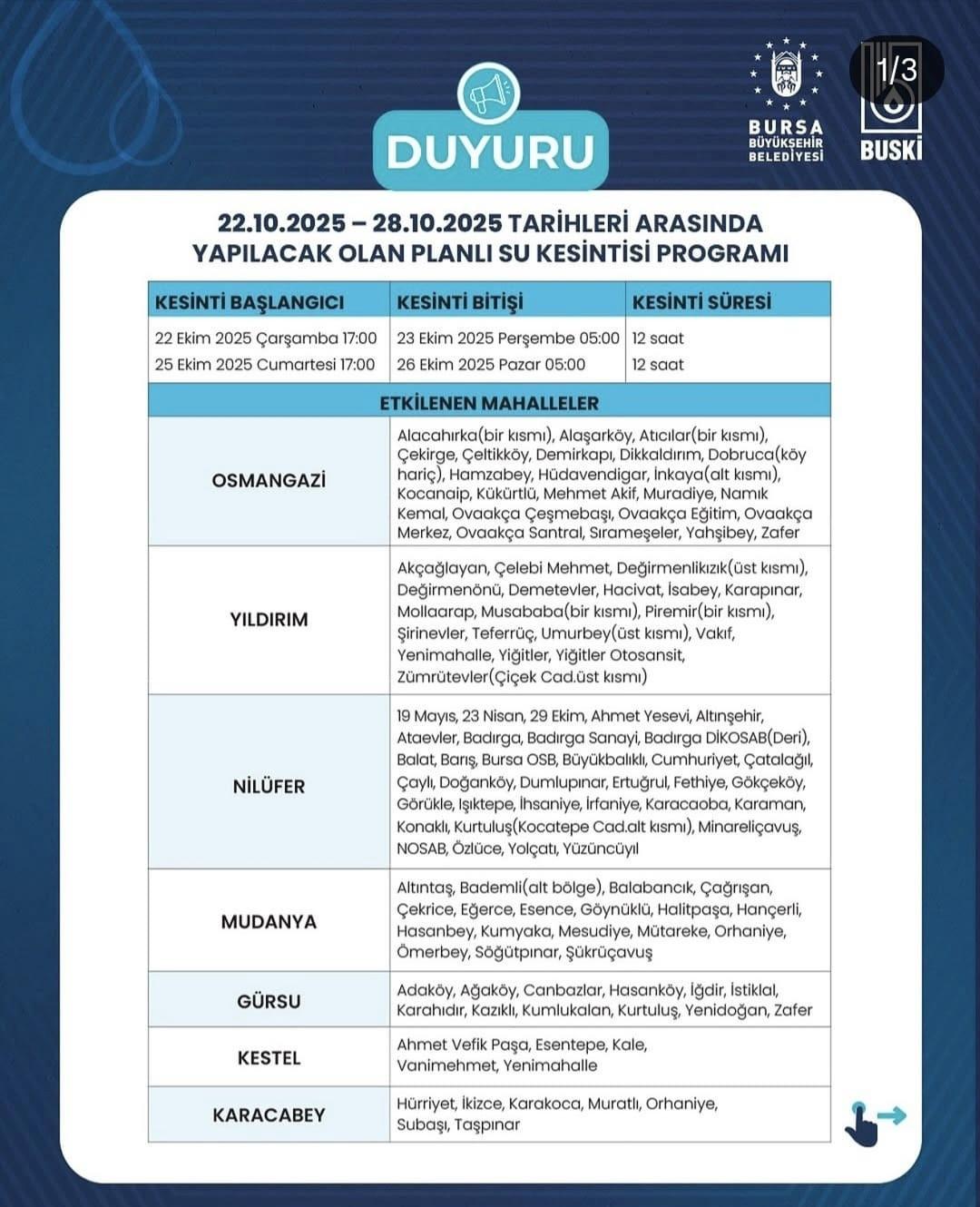 Bursa Su Kesintisi Takvimi ve Güncel Bilgiler