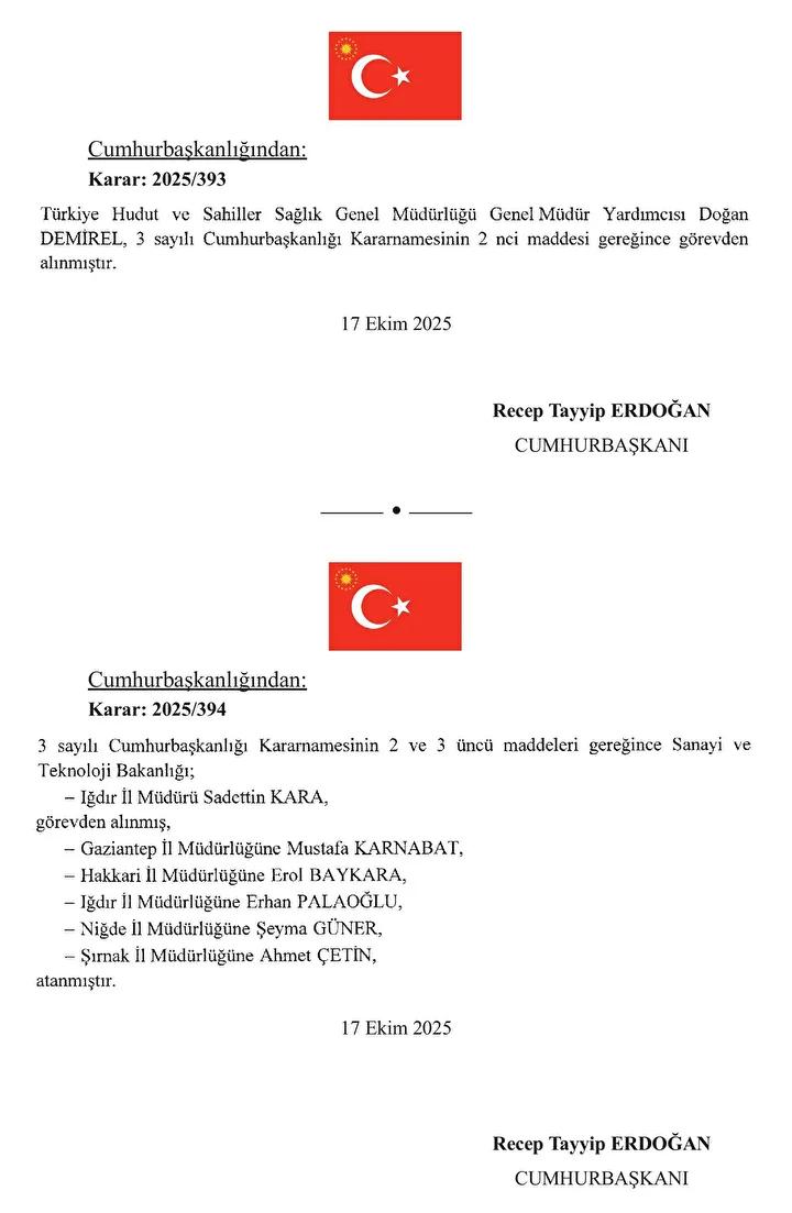 Cumhurbaşkanı Erdoğan'ın Resmi Atama Kararları ve Alınan Kararlar
