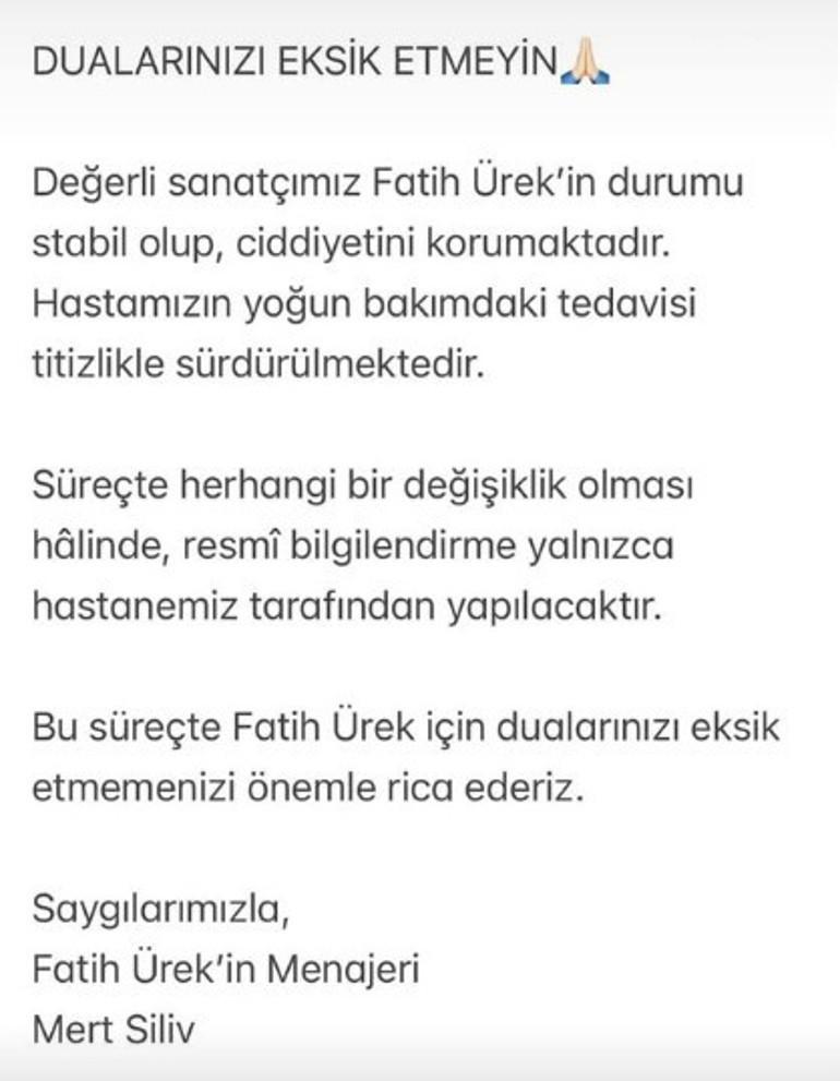 Fatih Ürek'in Sağlık Durumu Hakkında Güncel Bilgilendirme 1 Severlerine ve sevenlerine çağrı