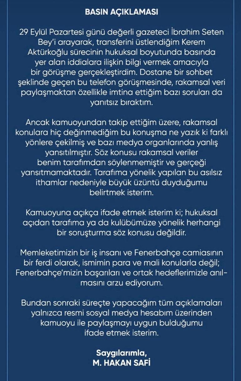 Hakan Safi'den Kerem Aktürkoğlu Transferi Hakkında Çarpıcı Açıklama