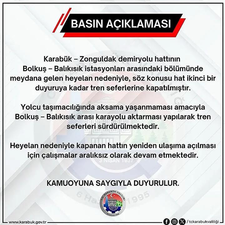 Karabük-Zonguldak Demiryolu Hattında Heyelan Nedeniyle Seferler Durduruldu