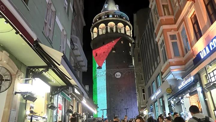 Kültür ve Turizm Bakanlığı'ndan Filistin Dayanışması: Galata Kulesi’ne Filistin Bayrağı Yansıması