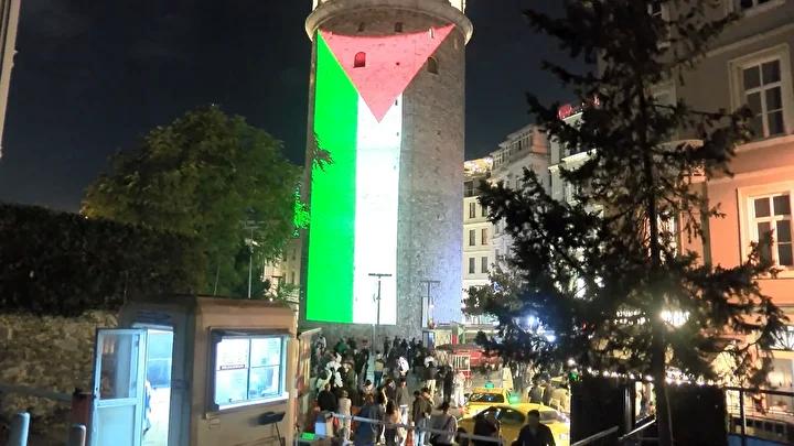 Kültür ve Turizm Bakanlığı'ndan Filistin Dayanışması: Galata Kulesi’ne Filistin Bayrağı Yansıması