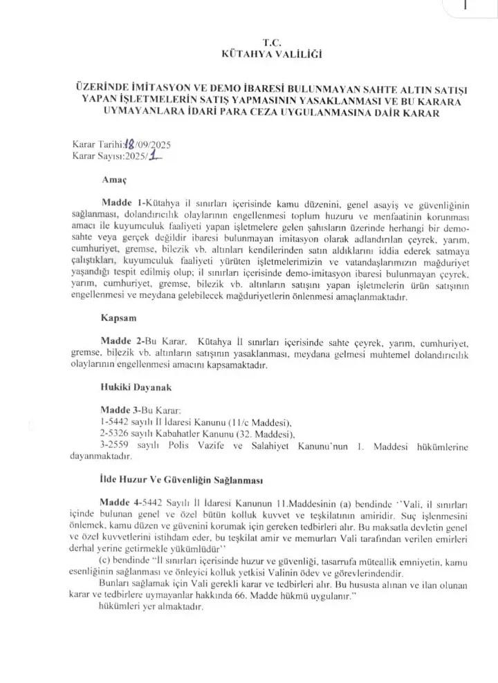 Kütahya’da Sahte Altın Satışına Sıkı Denetim ve Yasal Takip Başladı
