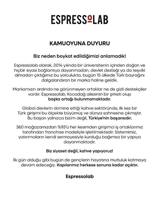 Espressolab’dan Açıklama ve Tartışmalar