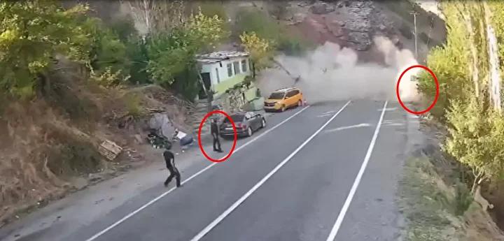 Tunceli-Erzincan Yolunda Kaya Düşmesi Güvenlik Kameralarına Yansıdı