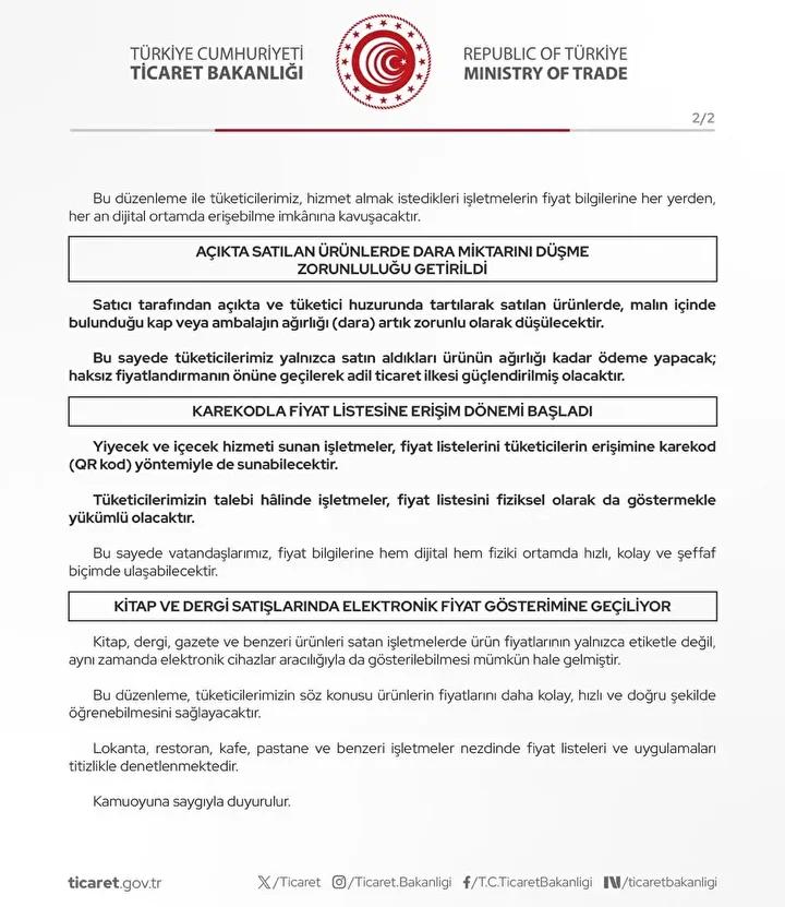 Yiyecek ve içecek işletmeleri için yeni fiyat düzenlemeleri yürürlüğe girdi
