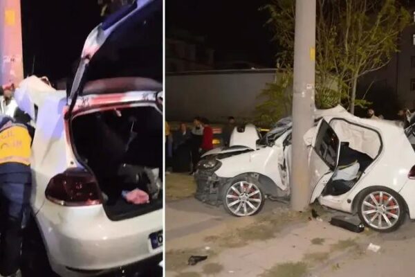 Aksaray8217da Kaza Elektrik Diregine Carpan Otomobilde 2 Yarali