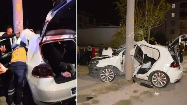 Aksaray8217da Kaza Elektrik Diregine Carpan Otomobilde 2 Yarali