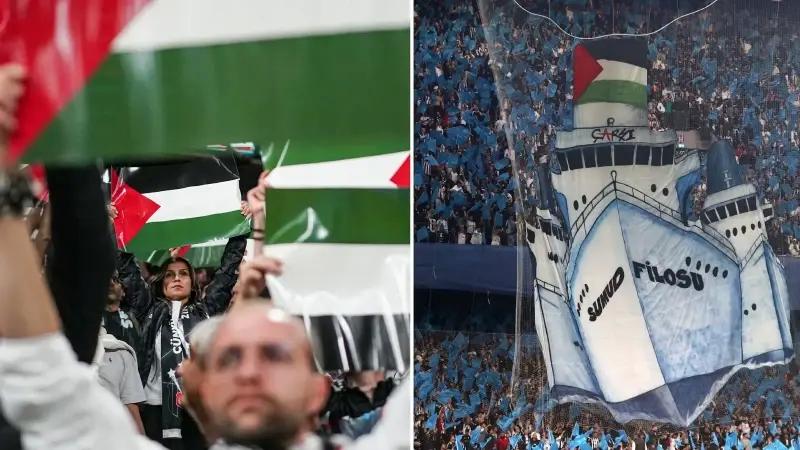 Besiktas Tribunlerinden Filistin Savunmasi ve Destek Gosterileri