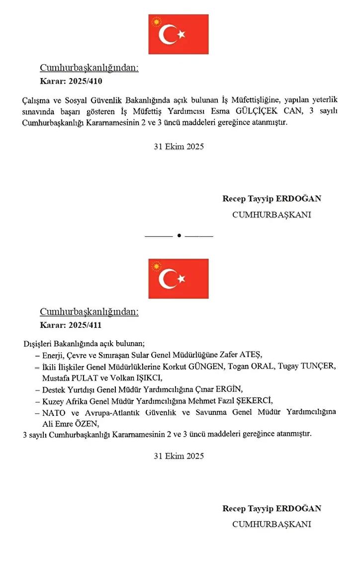 Cumhurbaşkanı Erdoğan'ın Son Atama Kararları Detayları