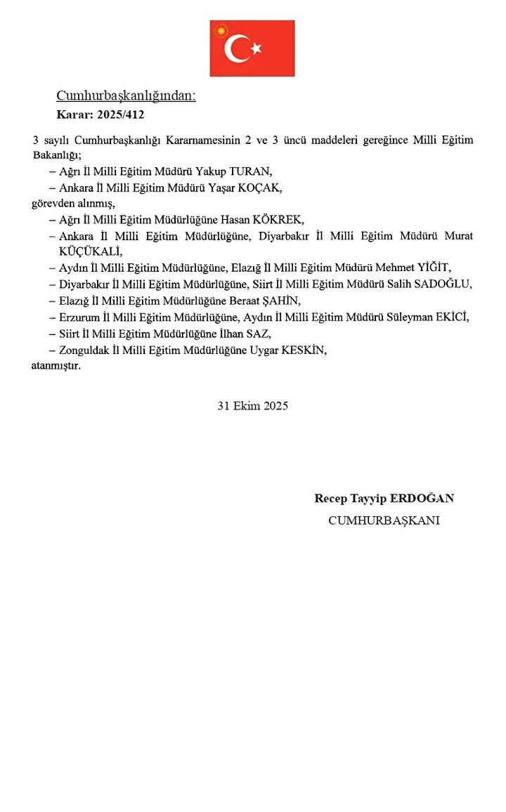 Cumhurbaşkanı Erdoğan'ın Son Atama Kararları Detayları