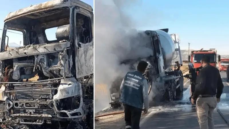 Gaziantep’te Beton Mikseri Yangını Güvenlik Kameralarına Yansıdı