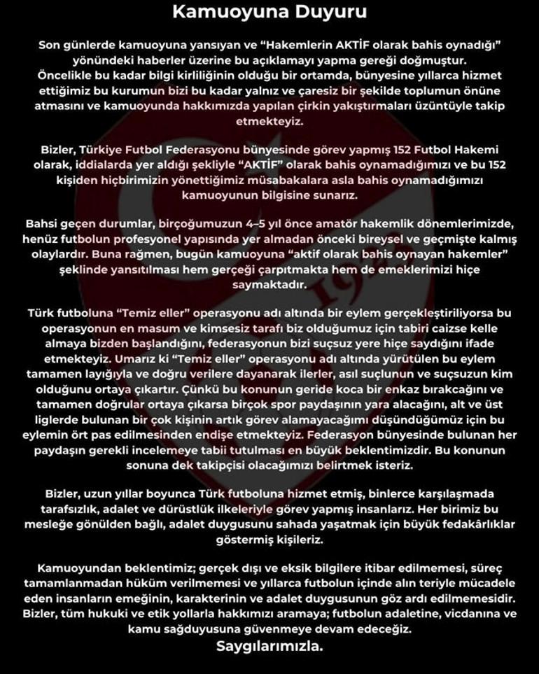 Hakemlerimizden Kamuoyuna Aciklama Bahis Iddialarina Sessiz Sedasiz Yanit Adil ve Tarafsiz Olmak Istiyoruz