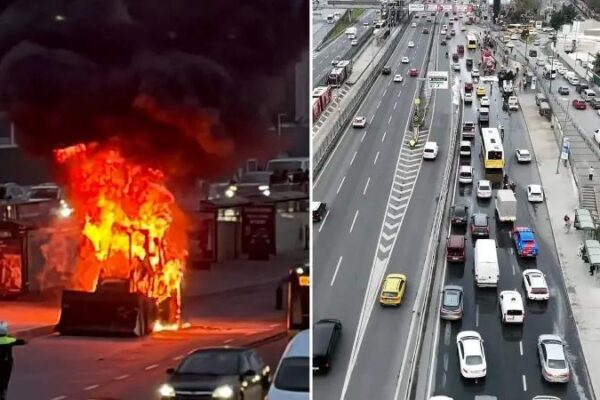 İş Makinesinde Meydana Gelen Yangın Olayı güvenlik Kameralarına Yansıdı