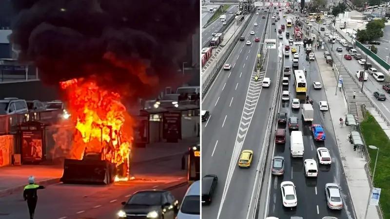 İş Makinesinde Meydana Gelen Yangın Olayı güvenlik Kameralarına Yansıdı