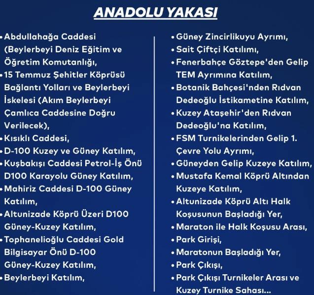 İstanbul Maratonu 2025 Yol Kapama ve Alternatif Güzergah Bilgileri