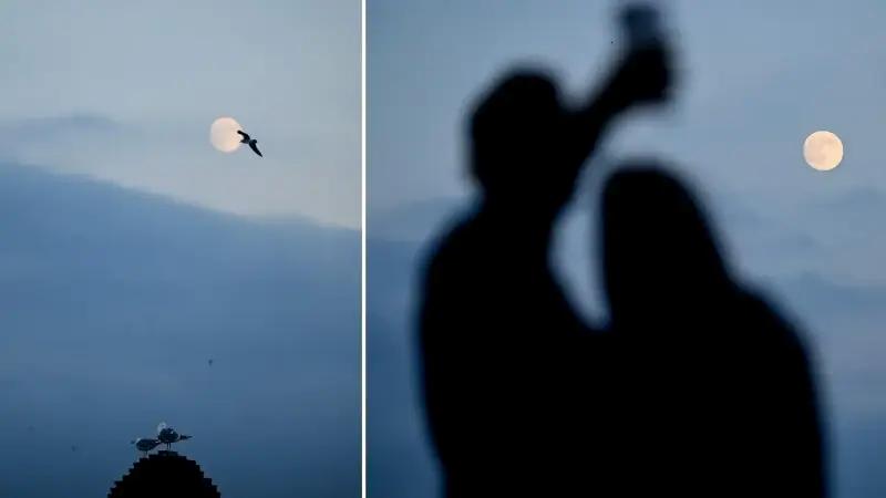 İstanbul’da Akşam Gökyüzündeki Muhteşem Dolunay Atmosferi