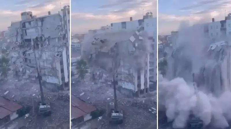 Kahramanmaraş Depremi Sonrası Güvenliğin Sağlanması İçin Yapılan Kontrollü Yıkım Sırasında Bina Çöktü