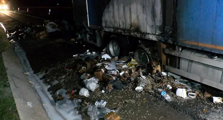 Kuzey Marmara Otoyolunda Kamyon Yangini Guvenlik Alarmi Verdi