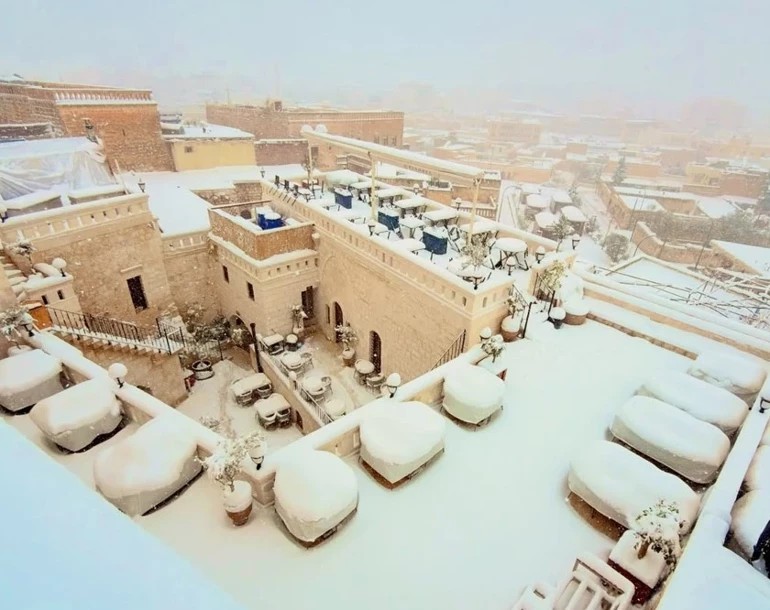 Uzak Sehire Kar Yagdi Midyatta Tarihi Manzara Kartpostallik Karelere Donustu